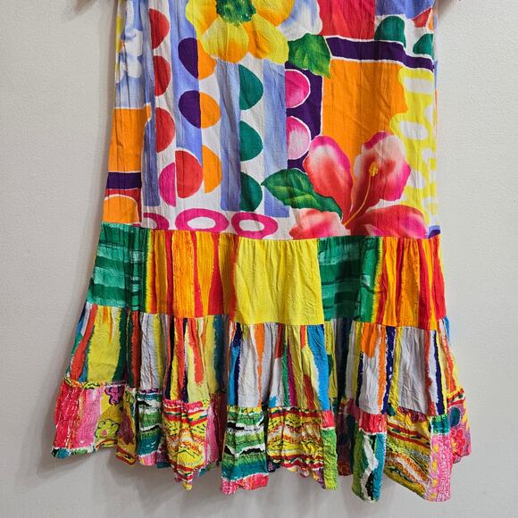 Jams World Vtg 90s Boho Maximalist Dopamine Hawaiian Floral Hattie Tier Dress S - Picture 3 of 8